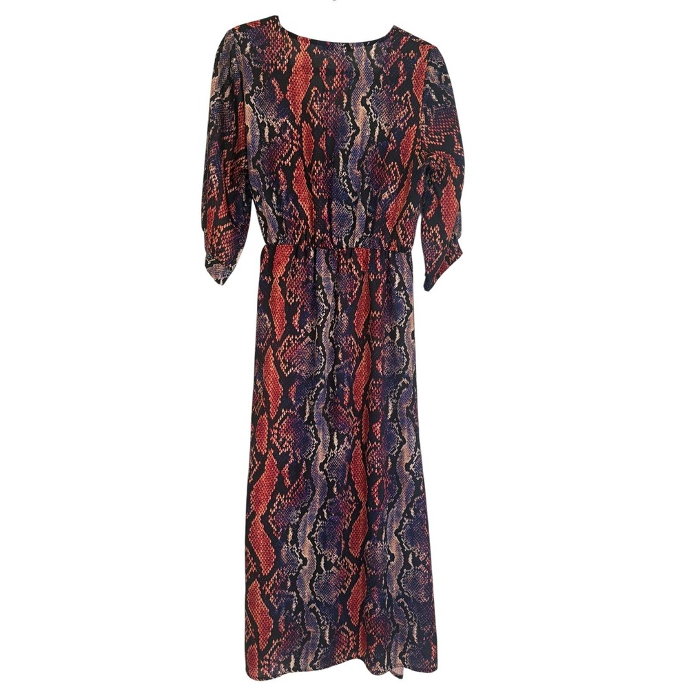 Talia Benson Red‎ Blue Snakeskin Print Wrap Maxi Dress Made in Italy Size M - Picture 5 of 8